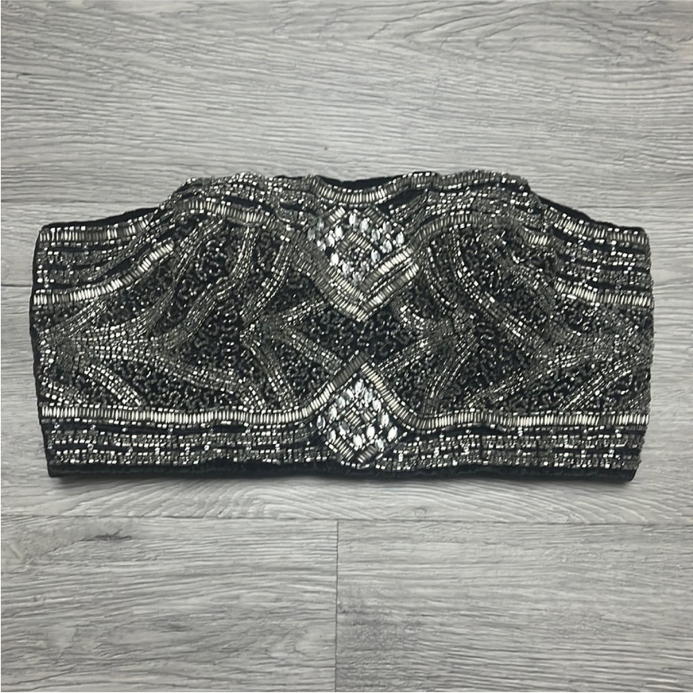 Beaded embellished sequin bling crystal rhinestone bustier crop top